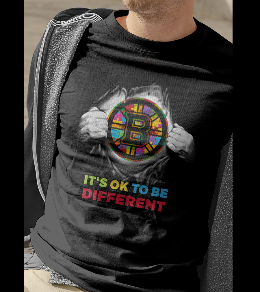 It's Ok To Be Different Autism Nhl 03 Bruins Puzzle T-Shirt