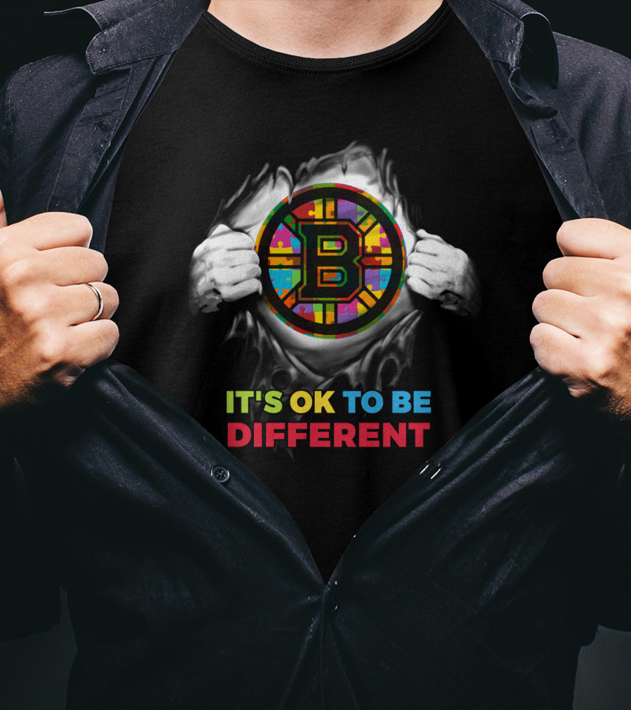 It's Ok To Be Different Autism Nhl 03 Bruins Puzzle T-Shirt