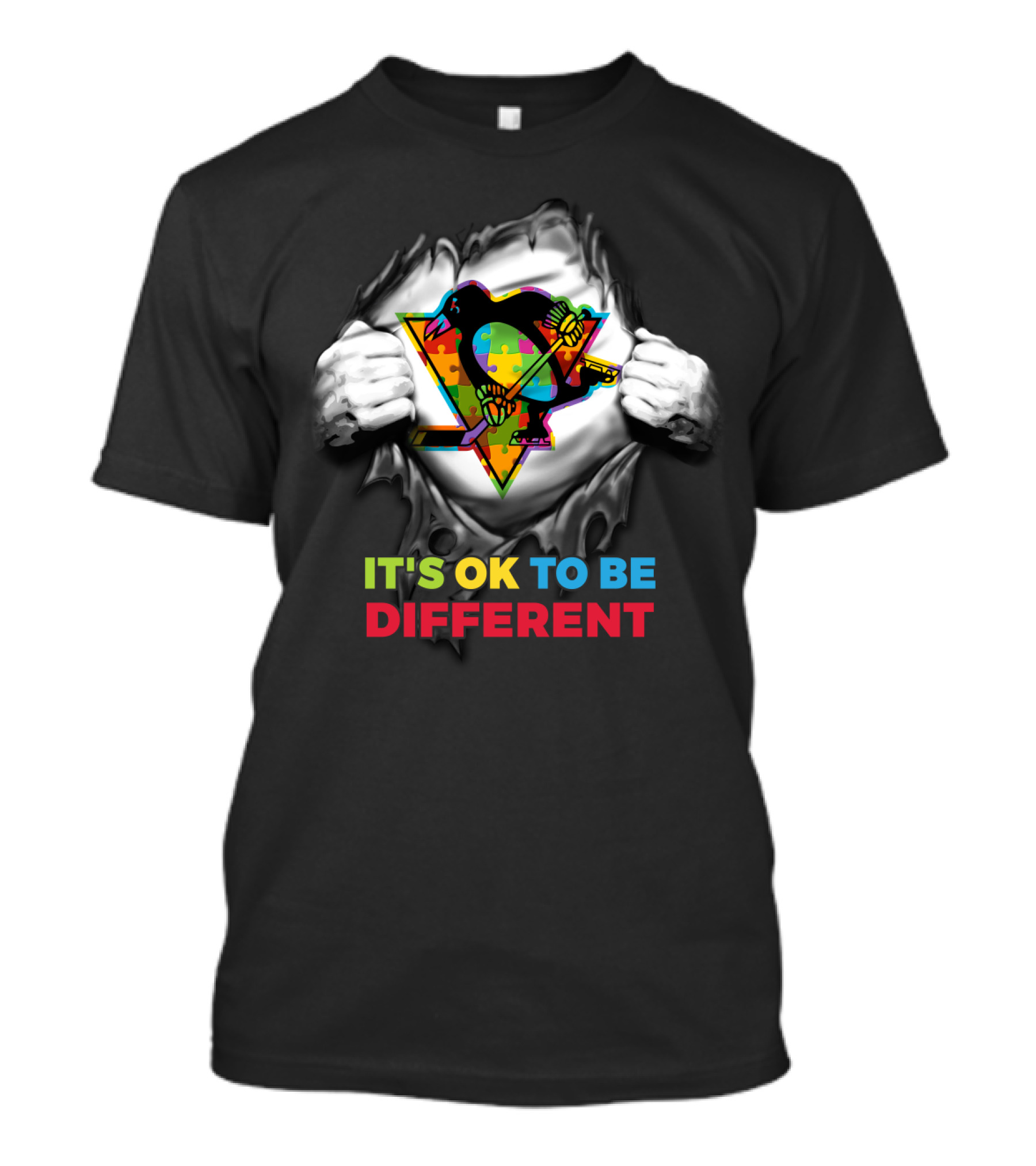 It's Ok To Be Different Autism Nhl 23 Puzzle Penguin T-Shirt