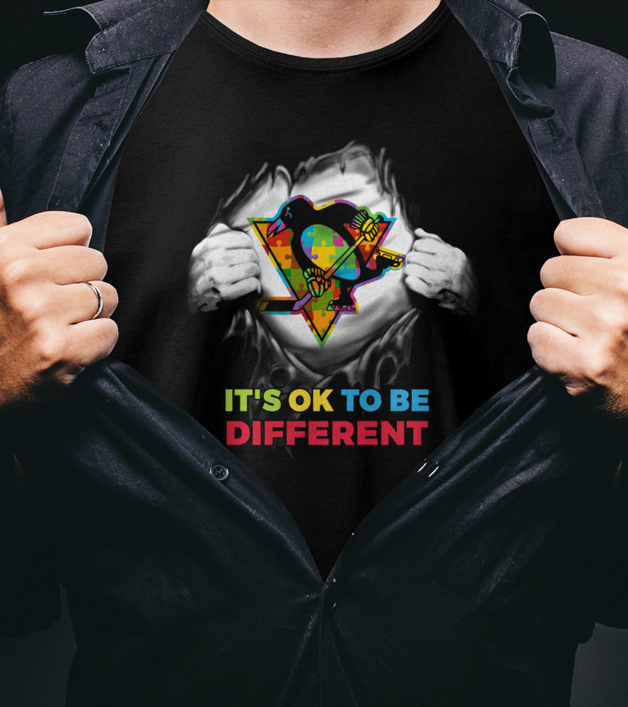 It's Ok To Be Different Autism Nhl 23 Puzzle Penguin T-Shirt