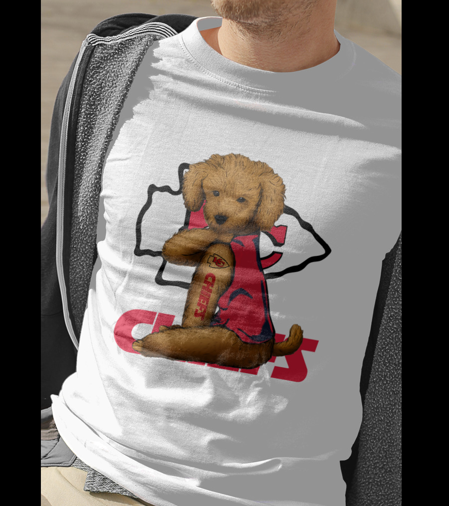 Poodle Chiefs KC Chiefs Logo Dog In Red Jersey T-Shirt