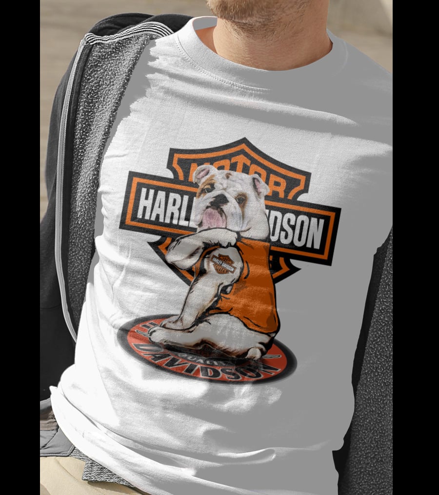 Harley Davidson Motorcycles Bulldog Emblem Orange Vest T-Shirt
