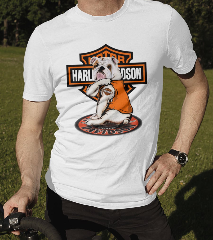 Harley Davidson Motorcycles Bulldog Emblem Orange Vest T-Shirt