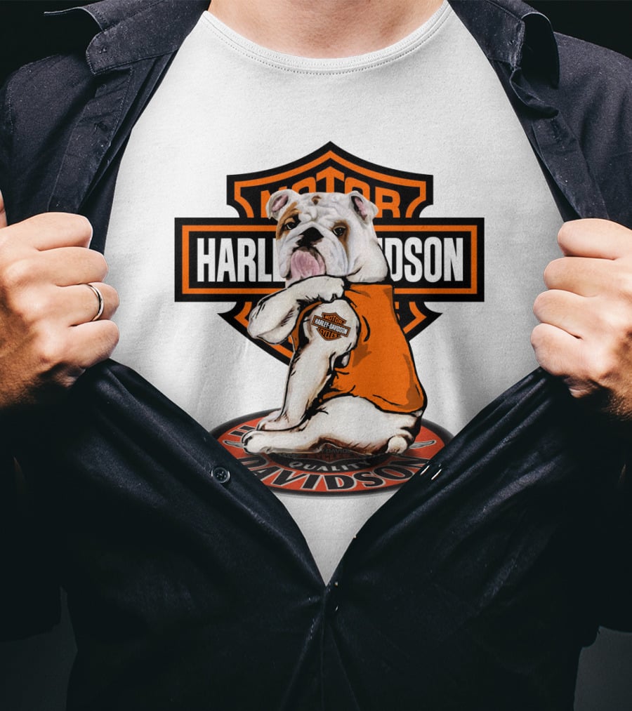 Harley Davidson Motorcycles Bulldog Emblem Orange Vest T-Shirt