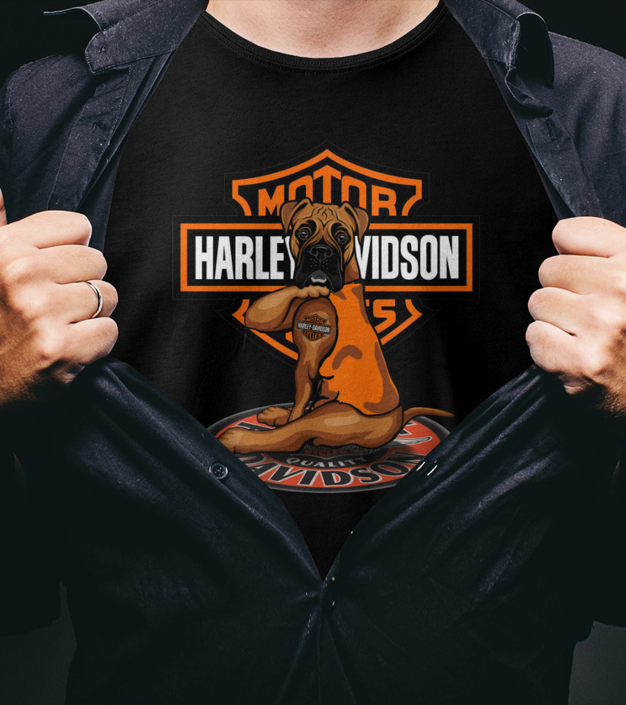 Harley Davidson Motorcycles Boxer Dog Badge T-Shirt