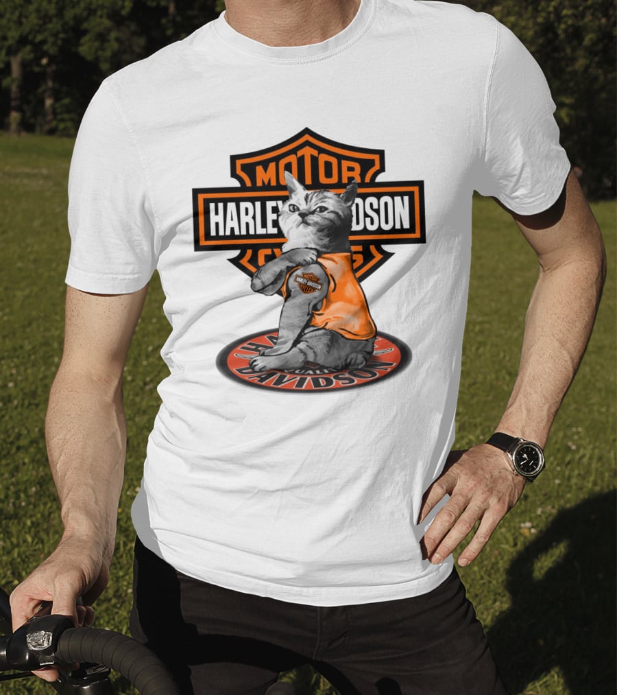 Harley Davidson Cat With Motorcycles T-Shirt