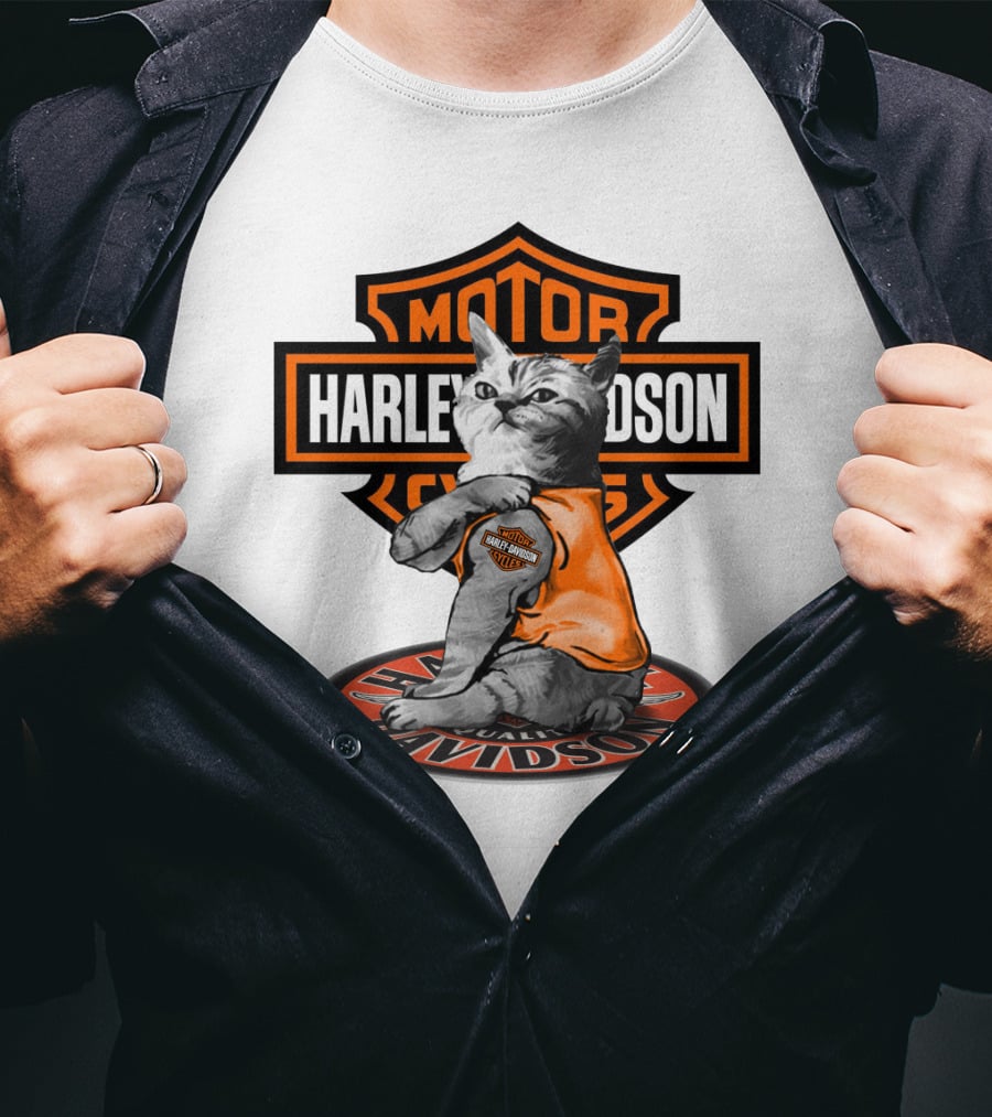 Harley Davidson Cat With Motorcycles T-Shirt