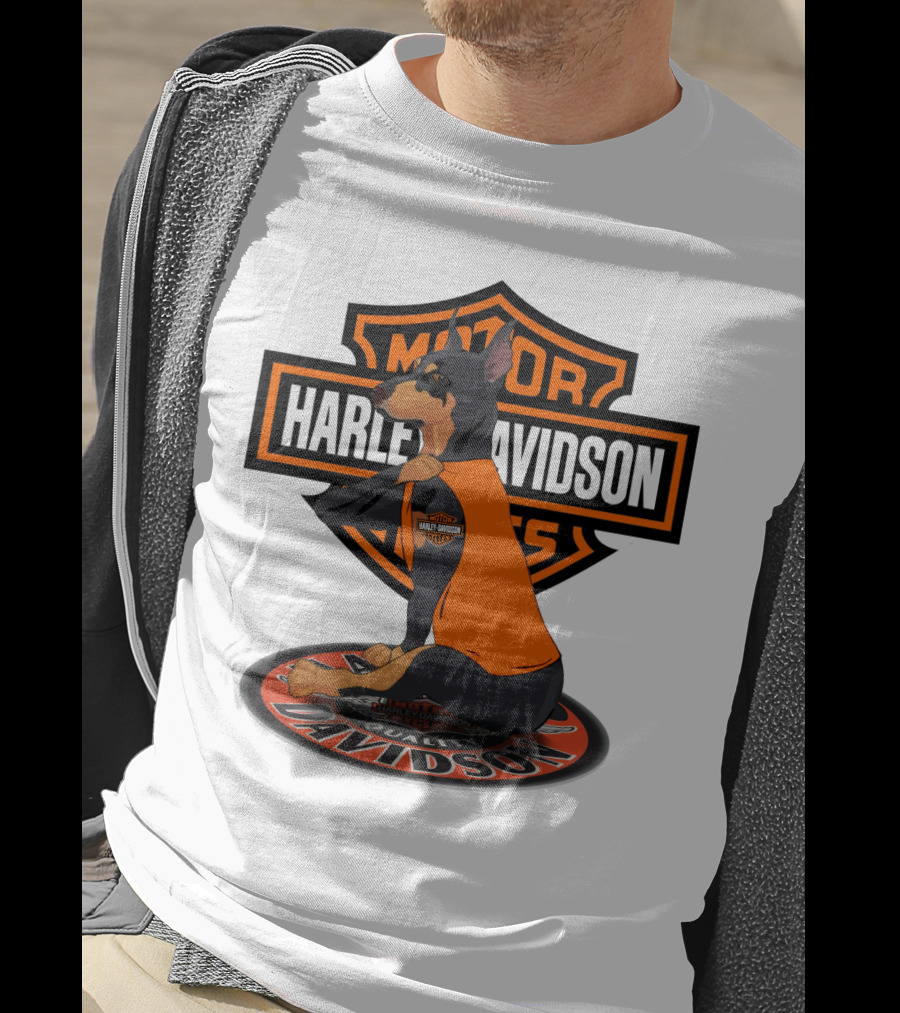 Harley Davidson Motorcycle Dobermann Sitting On T-Shirt