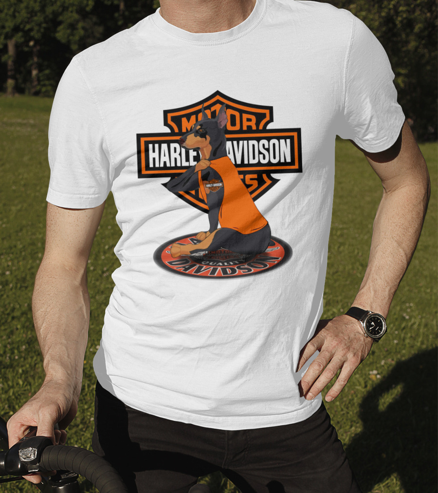 Harley Davidson Motorcycle Dobermann Sitting On T-Shirt