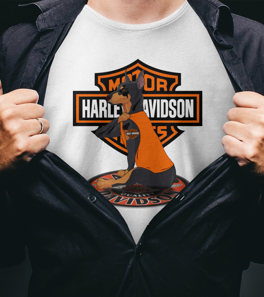 Harley Davidson Motorcycle Dobermann Sitting On T-Shirt