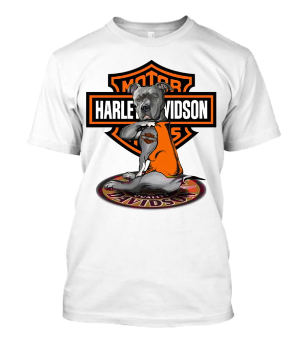Harley Davidson Pitbull Motorcycles Icon With Orange Vest T-Shirt