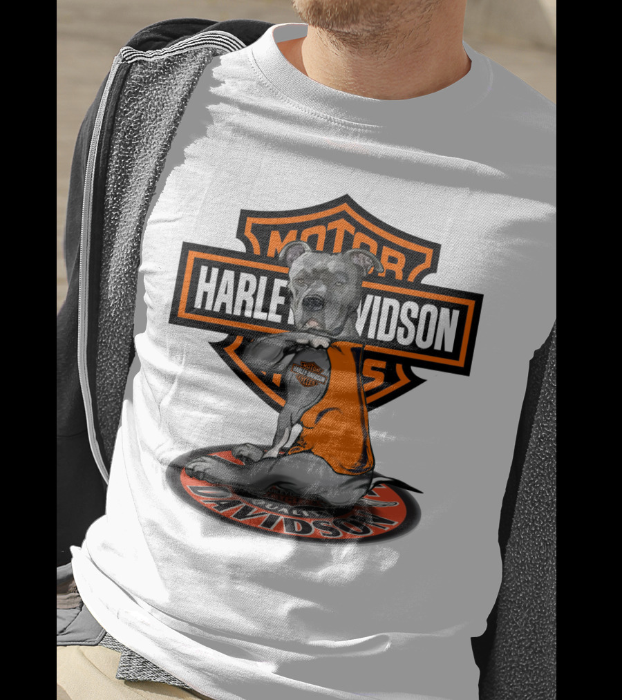 Harley Davidson Pitbull Motorcycles Icon With Orange Vest T-Shirt