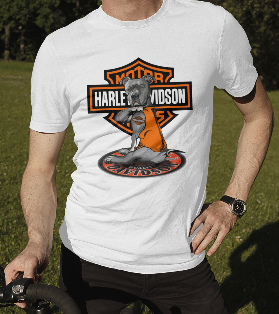 Harley Davidson Pitbull Motorcycles Icon With Orange Vest T-Shirt