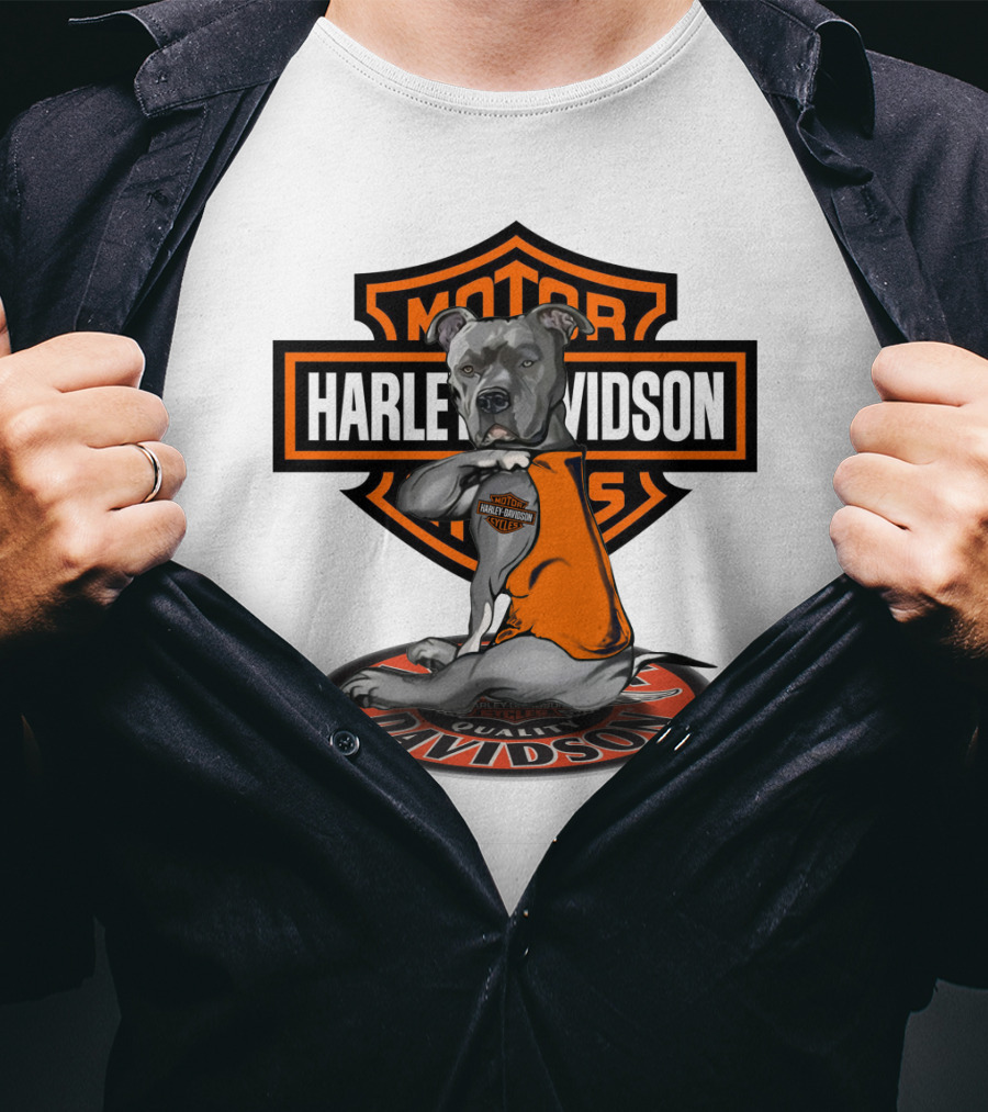Harley Davidson Pitbull Motorcycles Icon With Orange Vest T-Shirt