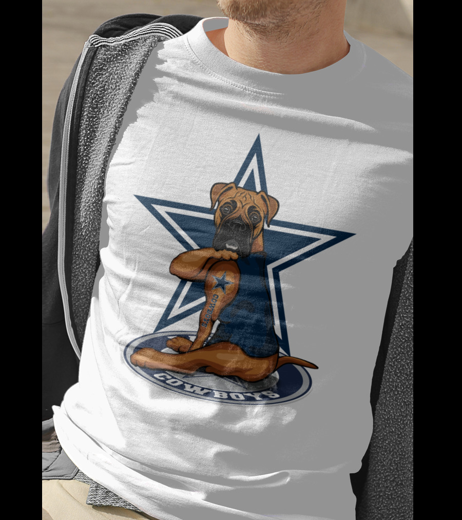 Cowboys Boxer Dog Sitting In Front Of Star T-Shirt