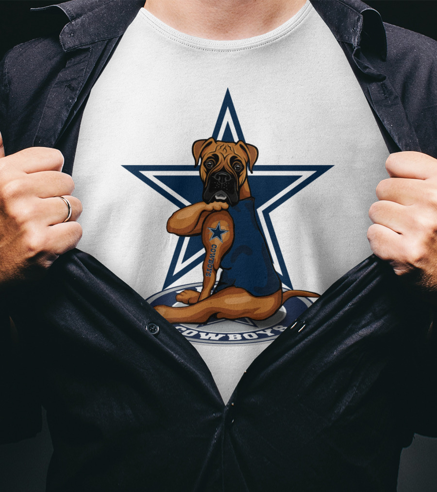 Cowboys Boxer Dog Sitting In Front Of Star T-Shirt