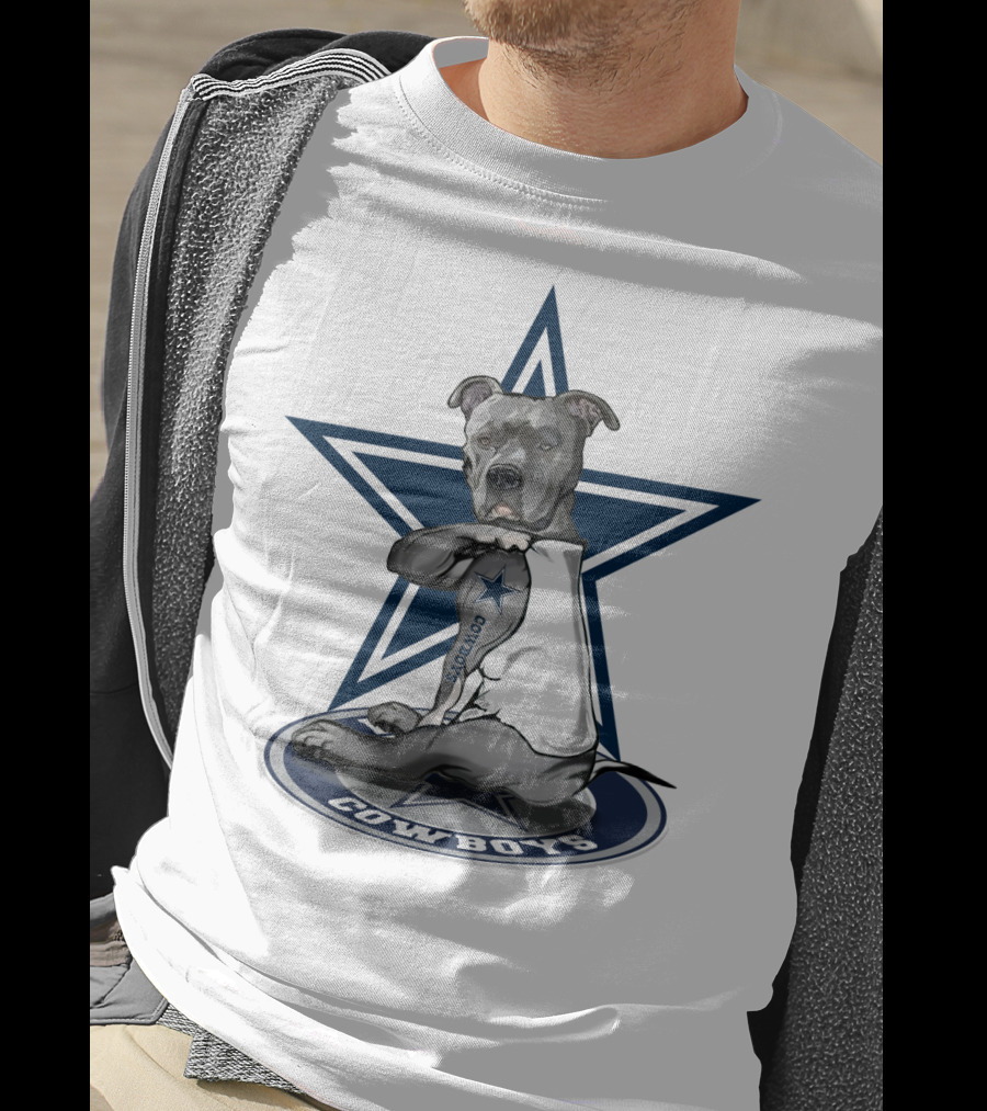 Cowboys Pitbull Star Tattoo Athletic Team T-Shirt