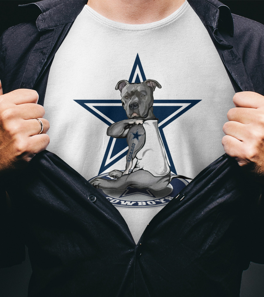 Cowboys Pitbull Star Tattoo Athletic Team T-Shirt
