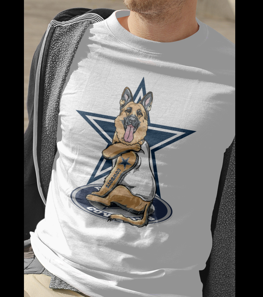Cowboys Star With German Shepherd Football Fan Tattoo T-Shirt