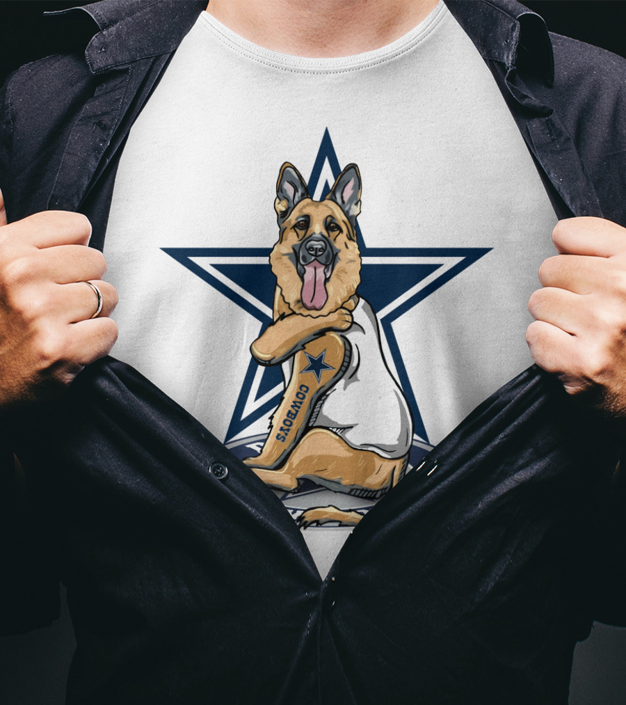 Cowboys Star With German Shepherd Football Fan Tattoo T-Shirt
