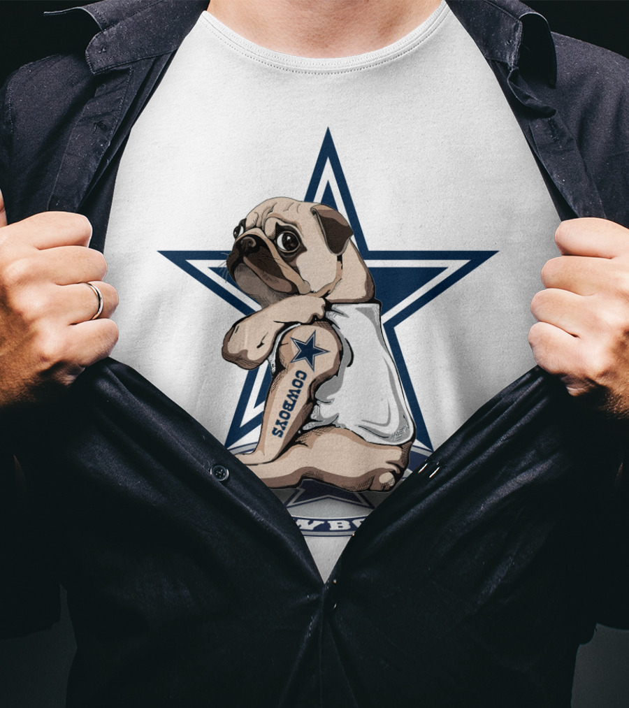 Cowboys Pug Star Logo Tattoo T-Shirt