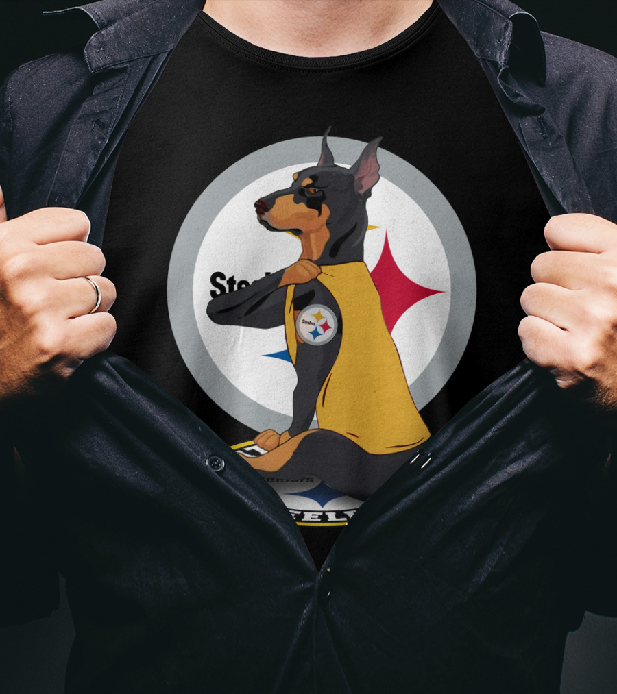 Steelers Dobermann Yellow Jersey With Steelmark Logo On Sports T-Shirt