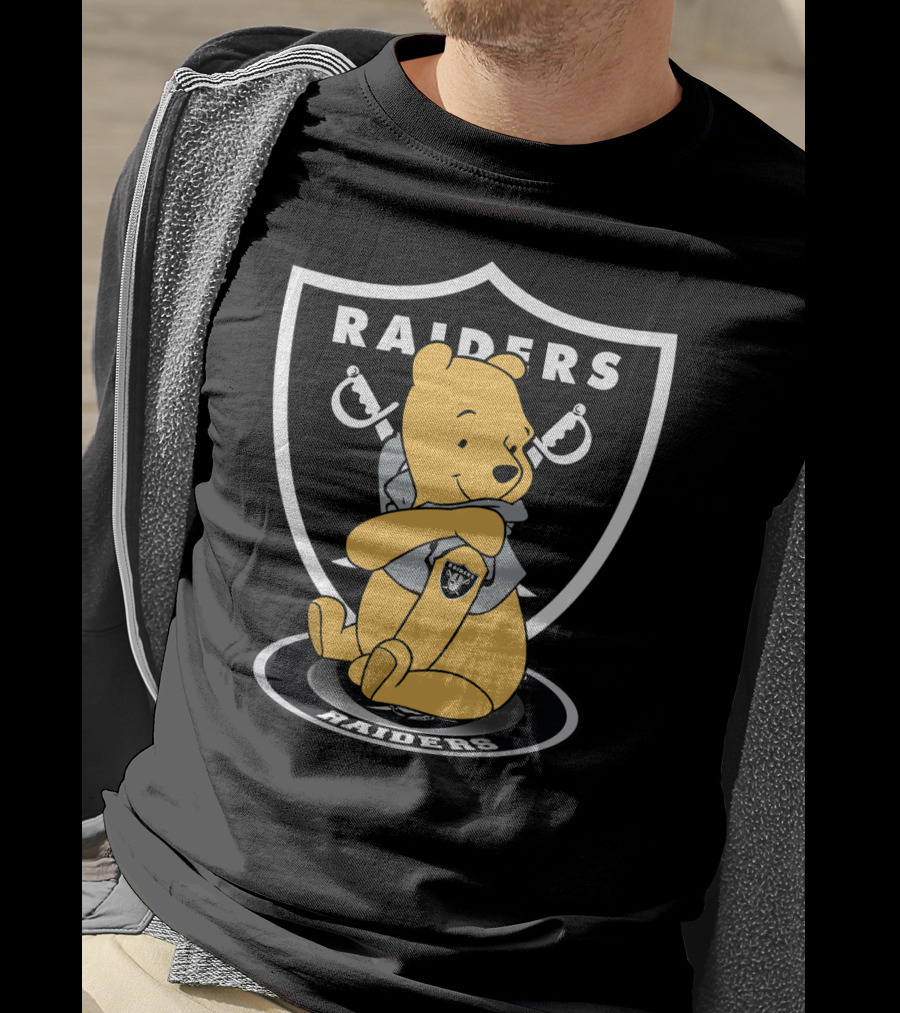 Pooh Hugging Raiders Football Emblem T-Shirt