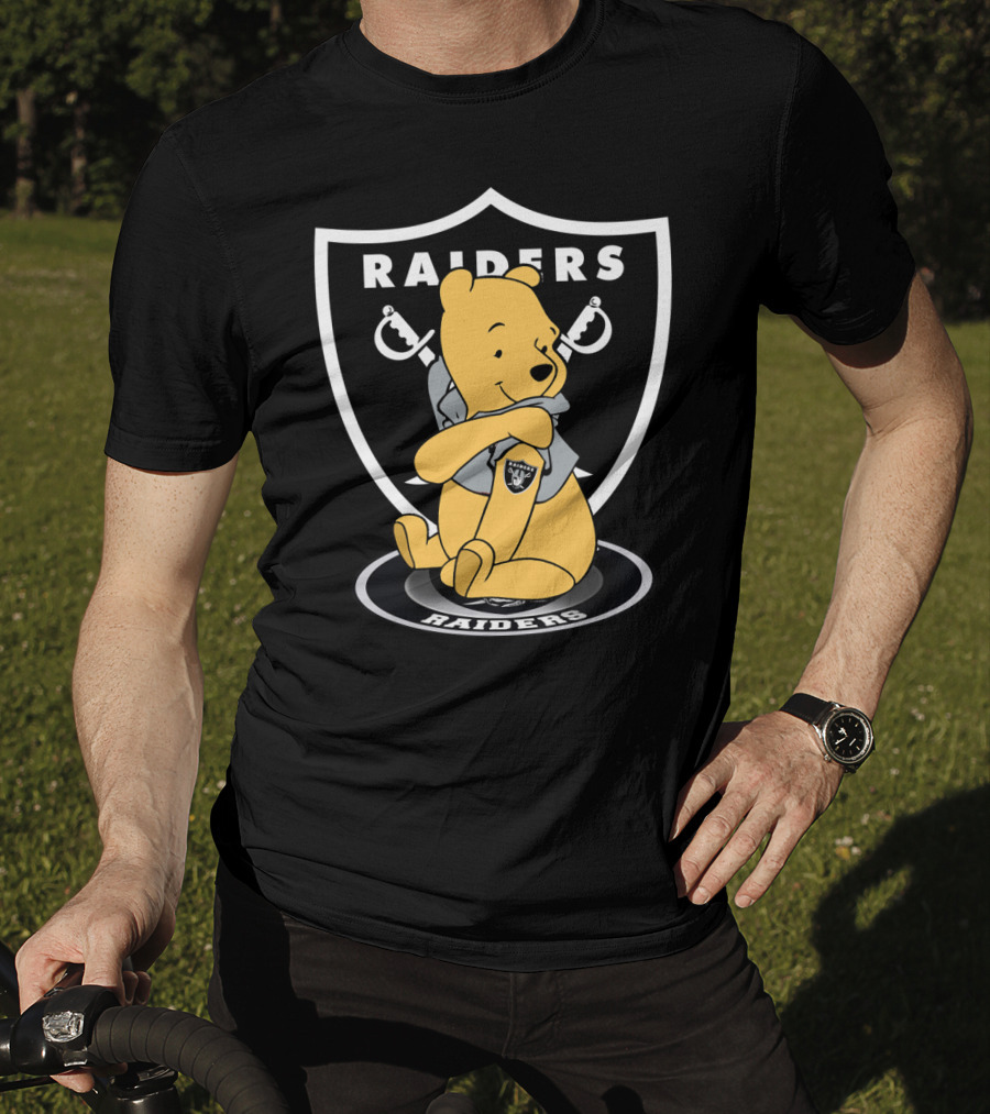 Pooh Hugging Raiders Football Emblem T-Shirt