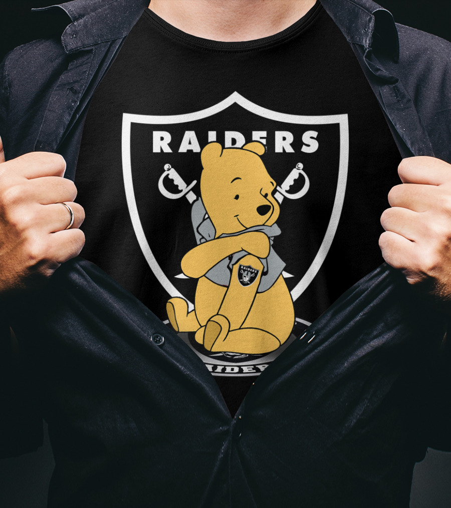 Pooh Hugging Raiders Football Emblem T-Shirt