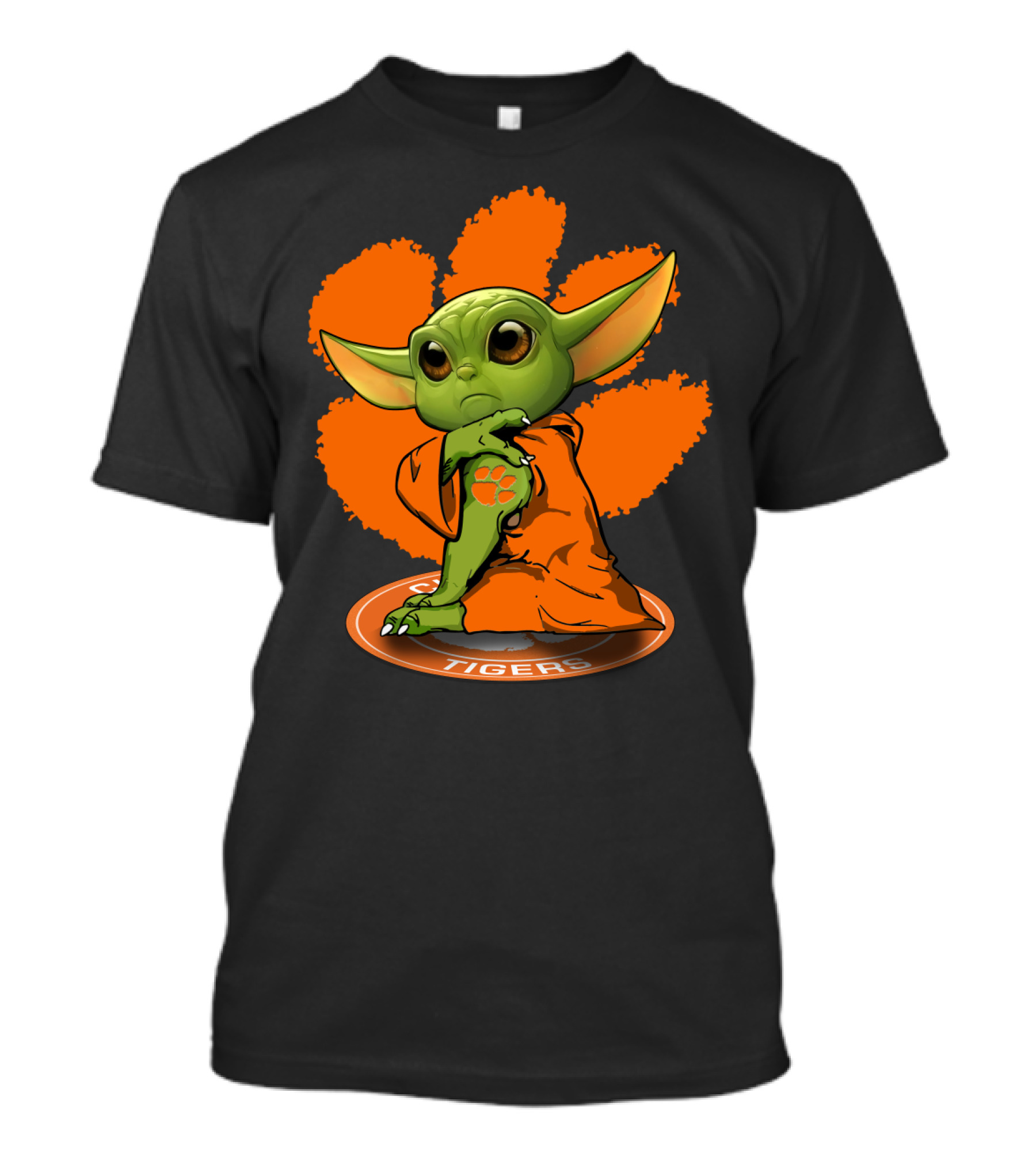 Clemson Tigers Baby Yoda Paw Prints T-Shirt
