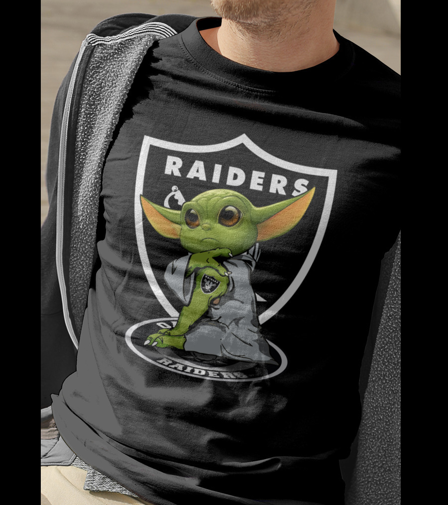 Raiders Yoda Baby Grogu In Hoodie NFL T-Shirt