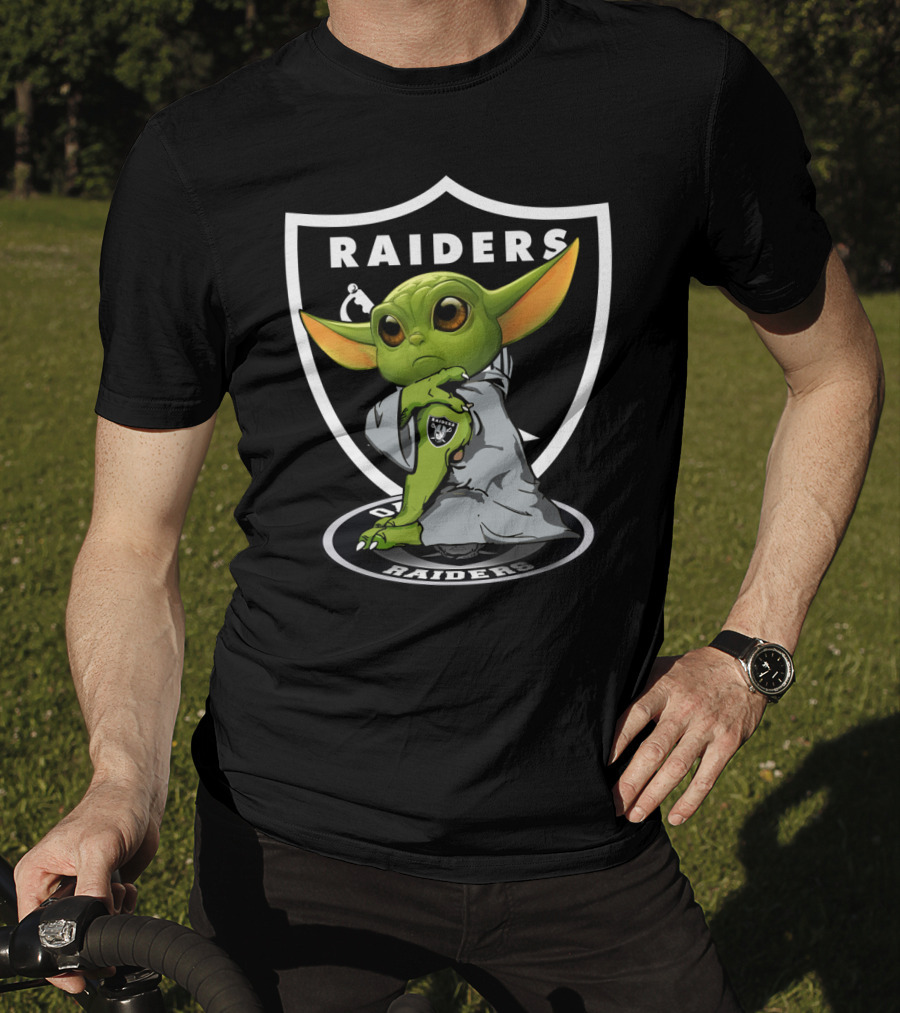 Raiders Yoda Baby Grogu In Hoodie NFL T-Shirt