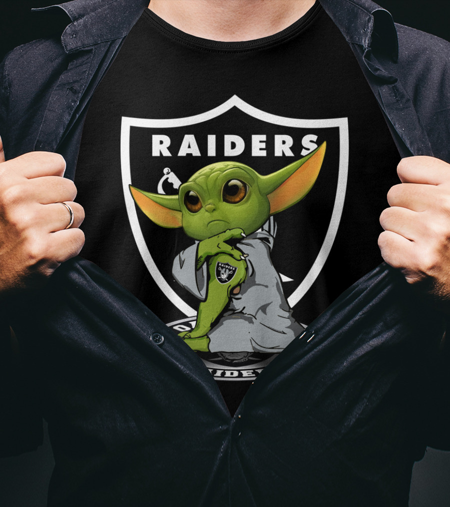 Raiders Yoda Baby Grogu In Hoodie NFL T-Shirt