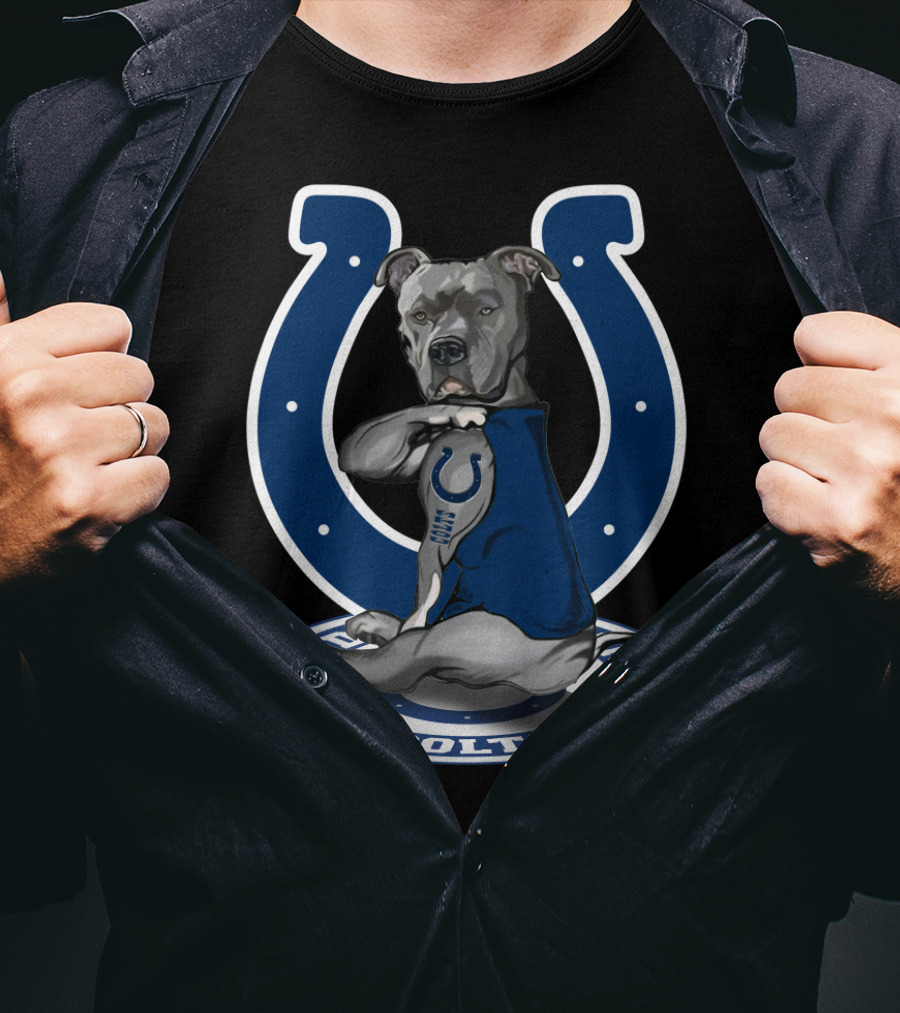 Indianapolis Colts Pitbull Mascot Featuring Iconic Horseshoe T-Shirt