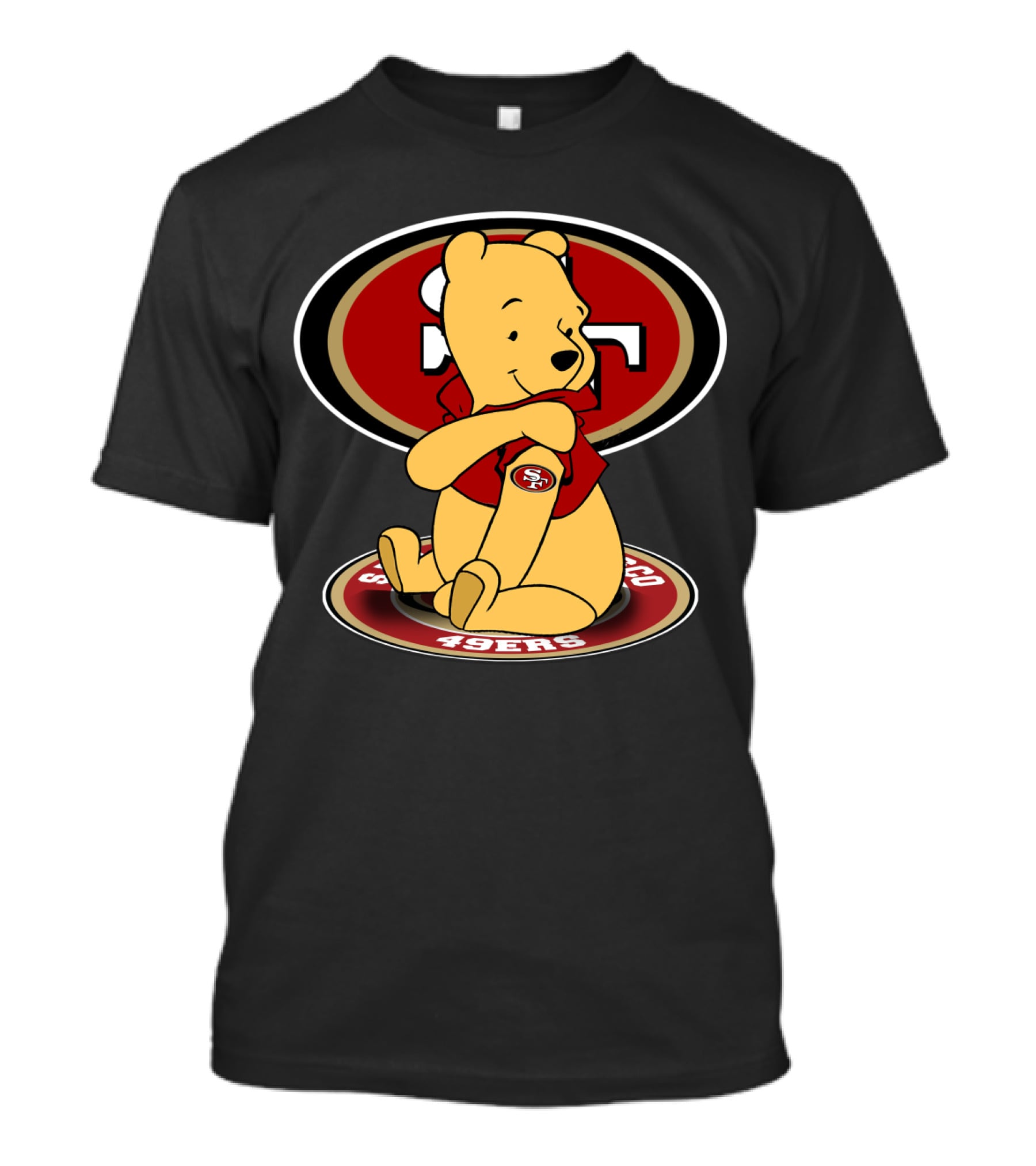 Pooh Sitting With San Francisco 49ers Logo Background T-Shirt