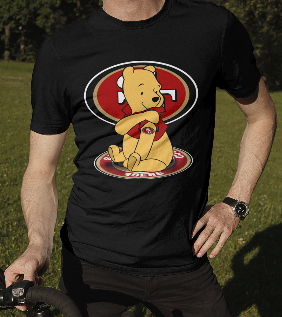 Pooh Sitting With San Francisco 49ers Logo Background T-Shirt