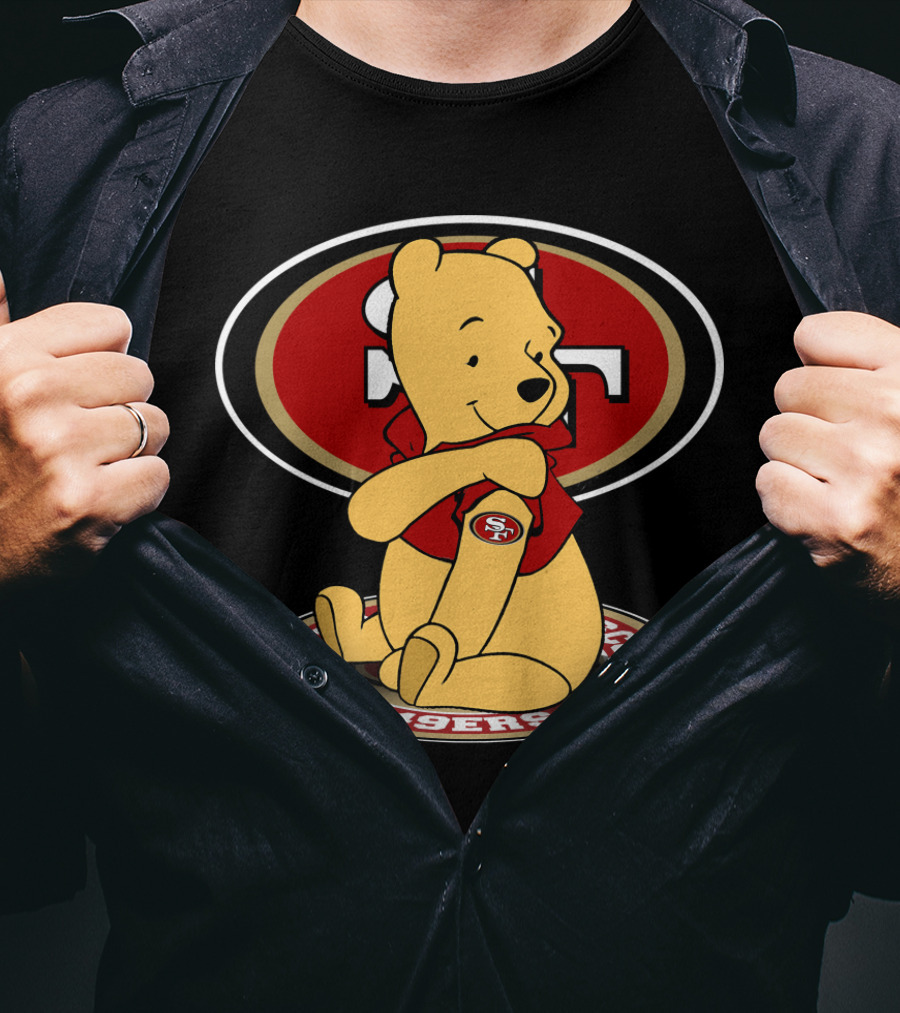 Pooh Sitting With San Francisco 49ers Logo Background T-Shirt