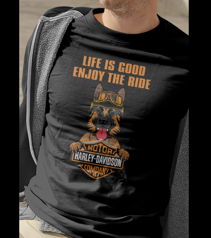 Life Is Good Enjoy The Ride Harley Davidson German Shepherd T-Shirt