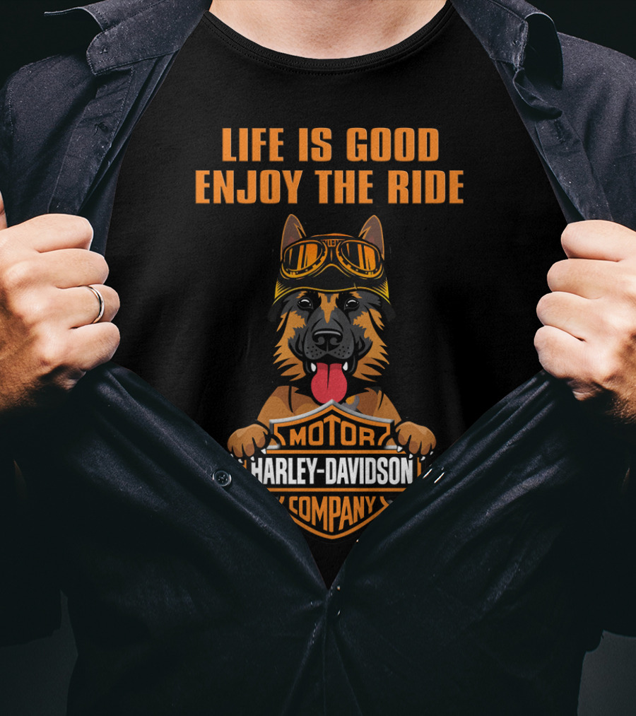 Life Is Good Enjoy The Ride Harley Davidson Motor Company German Shepherd T-Shirt
