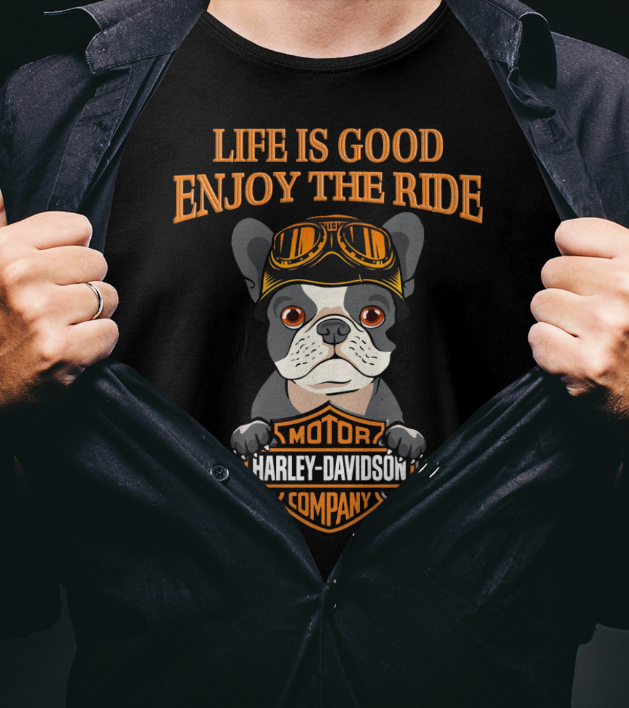 Life Is Good Enjoy The Ride French Bulldog Harley Davidson Motor Company T-Shirt