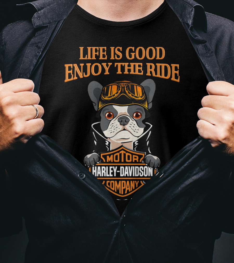 Life Is Good Enjoy The Ride Harley Davidson Motor Company French Bulldog T-Shirt
