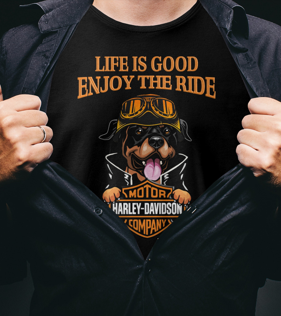 Life Is Good Enjoy The Ride Harley Davidson Rottweiler Motor Company T-Shirt