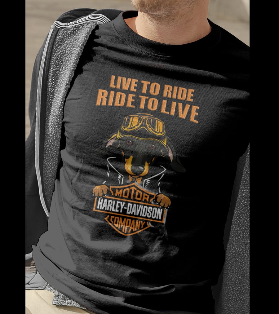 Live To Ride Ride To Live Harley Davidson Dachshund Motor Company T-Shirt