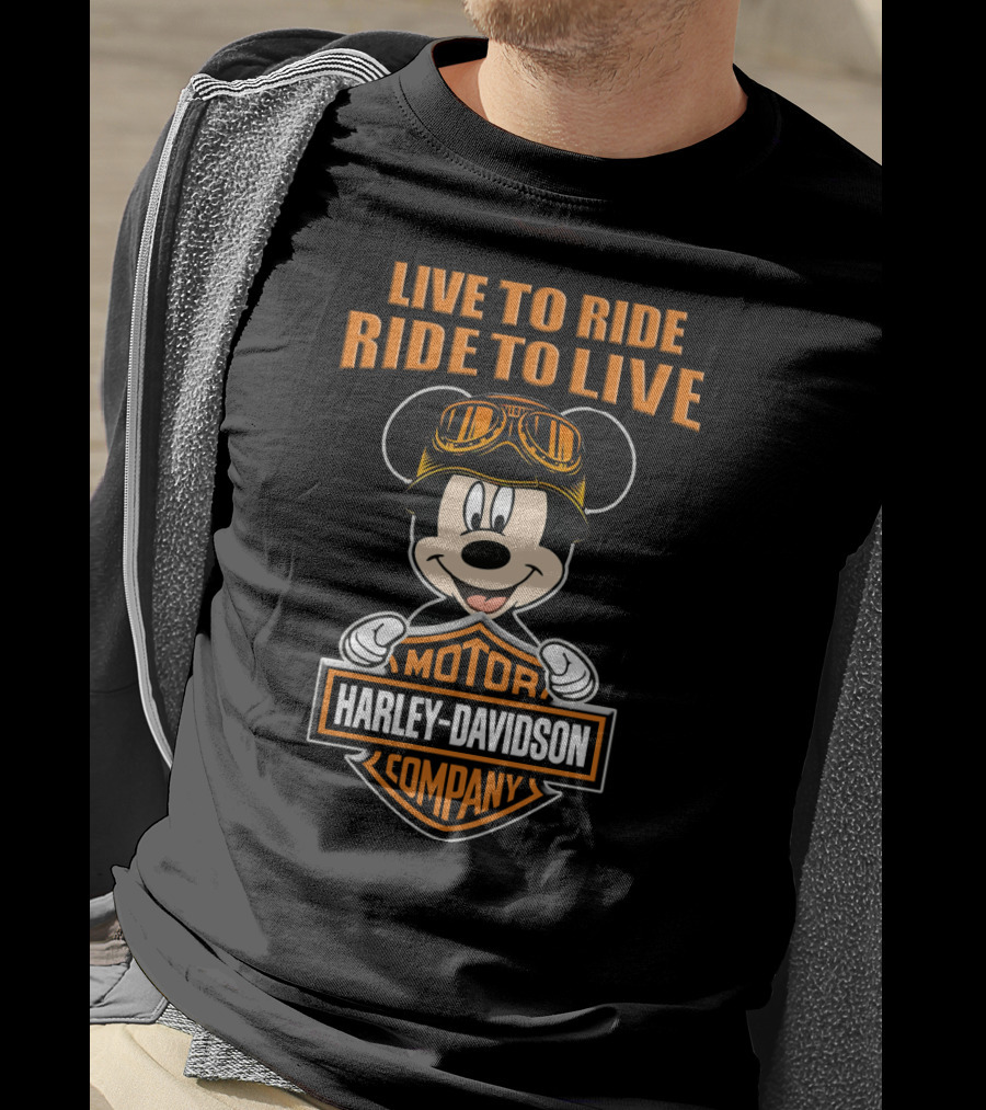 Live To Ride Ride To Live Harley Davidson Mickey Mouse Motor Company T-Shirt
