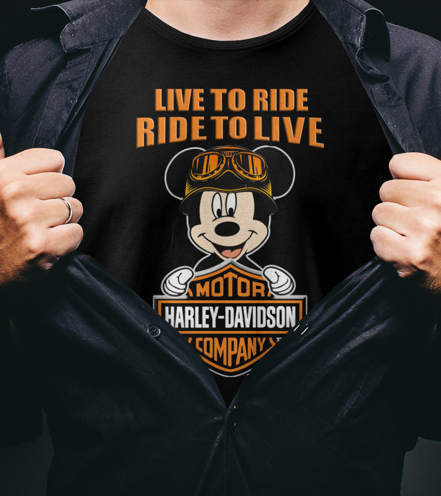 Live To Ride Ride To Live Harley Davidson Mickey Mouse Motor Company T-Shirt