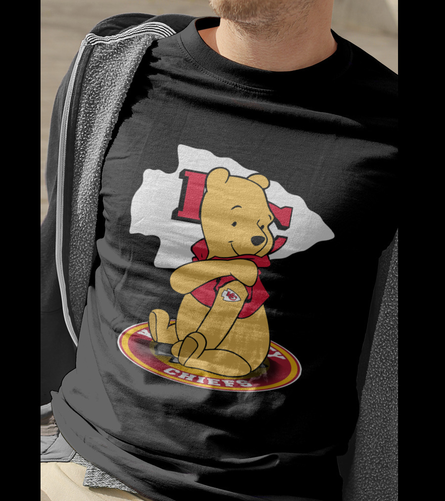 Pooh Character Chiefs KC Arrowhead Logo Circle T-Shirt