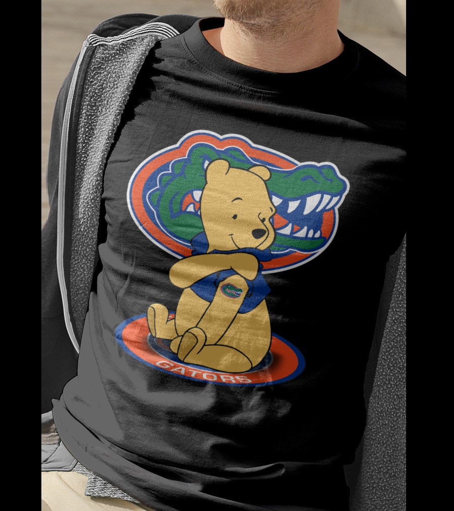Pooh Wearing Florida Gators Blue Shirt With Gators Logo And Florida Gators Mascot T-Shirt