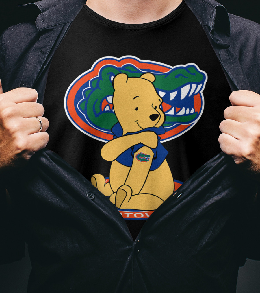 Pooh Wearing Florida Gators Blue Shirt With Gators Logo And Florida Gators Mascot T-Shirt