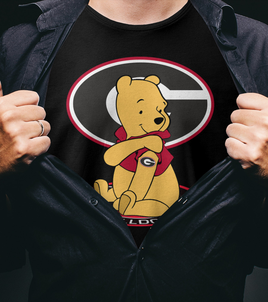 Winnie Pooh Georgia Bulldogs Fan With Logo And Jacket T-Shirt