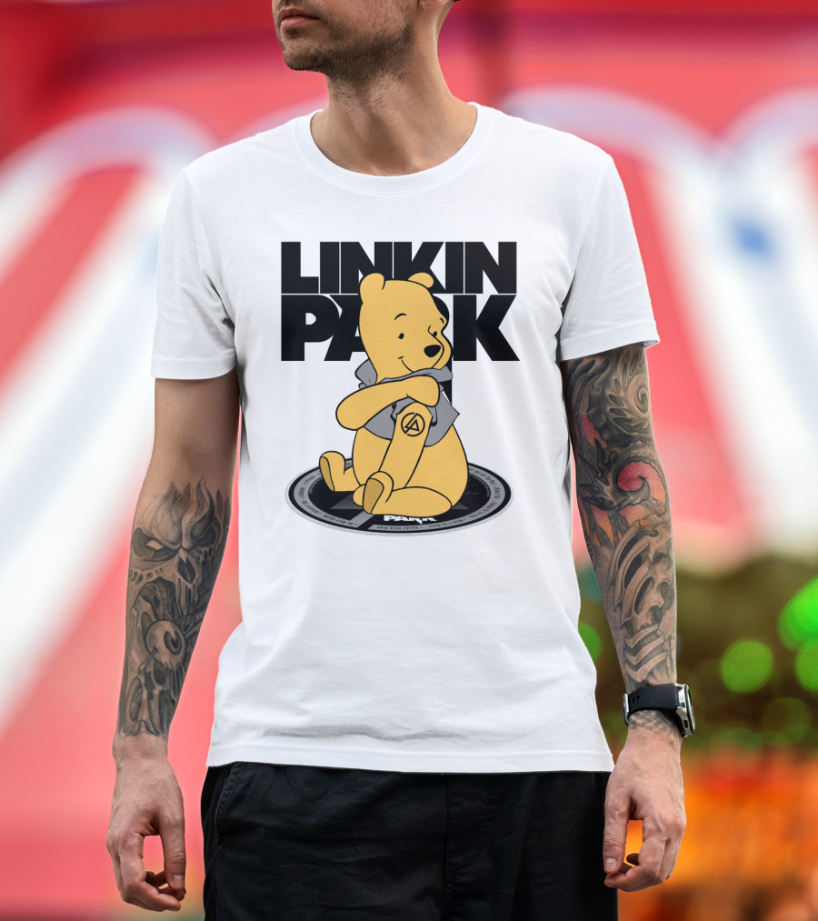 Linkin Park Pooh Bear Cuddling with Iconic T-Shirt